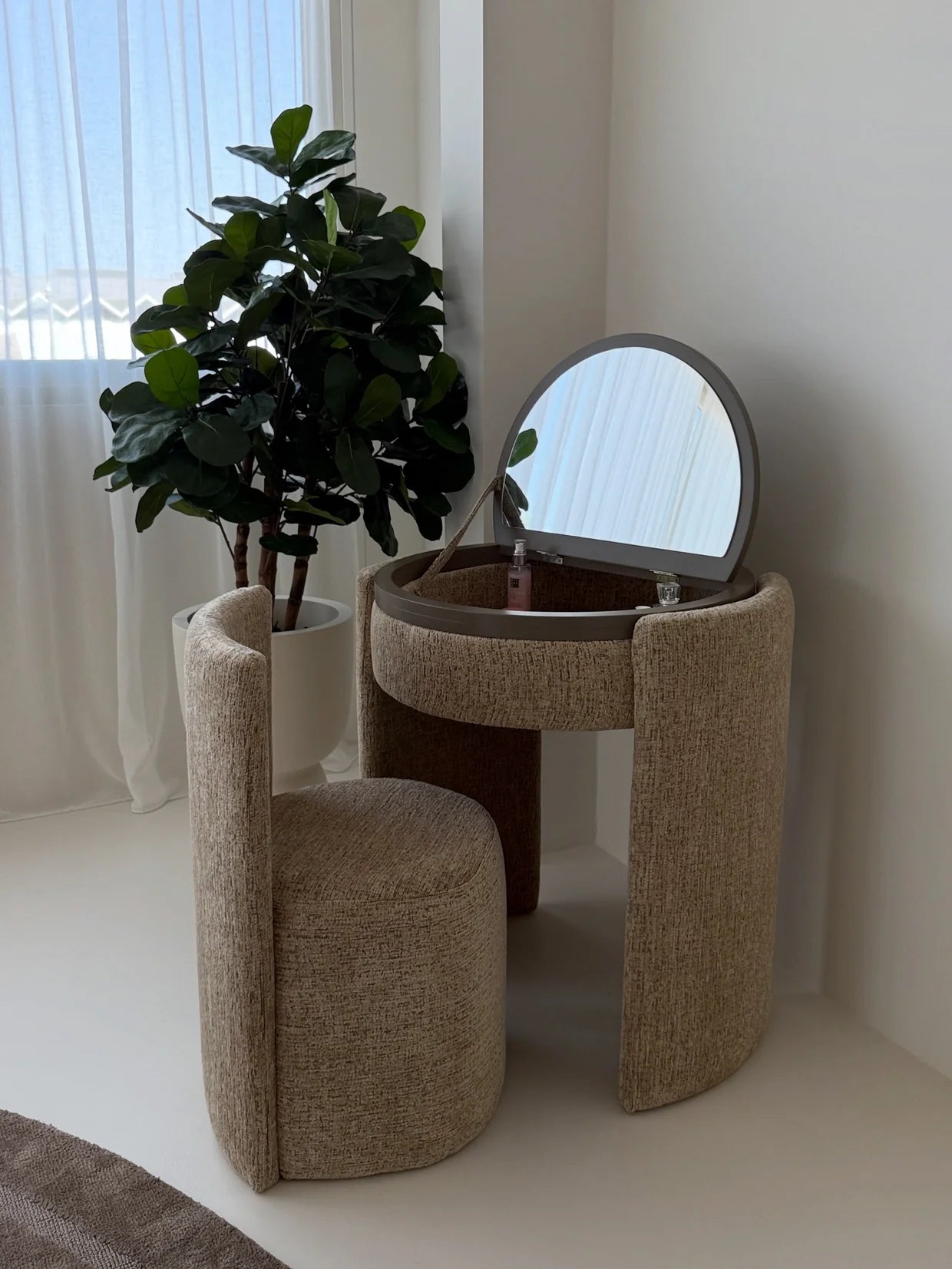 Coiffeuse ronde de luxe | Taupe